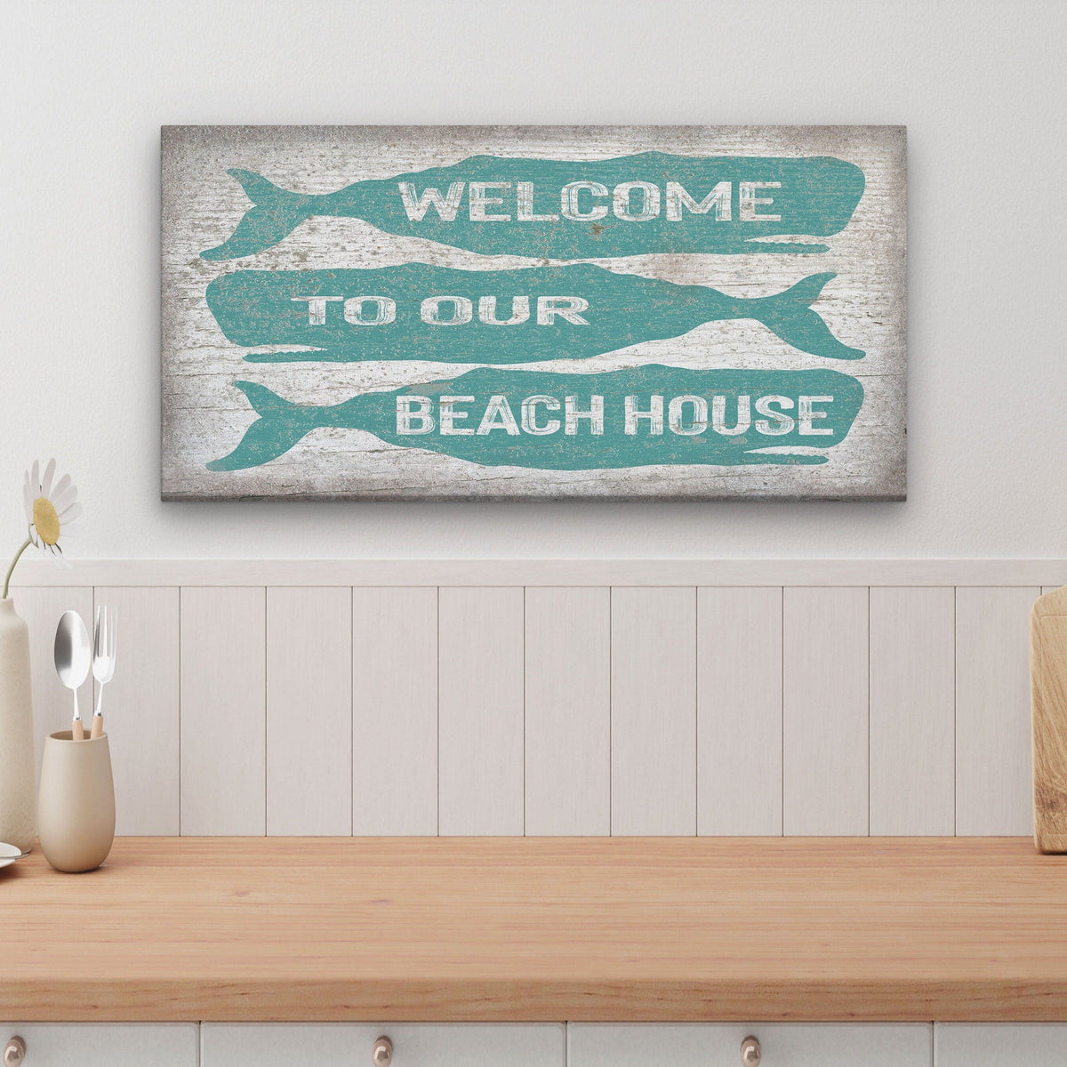 Welcome Sign with Whale - Beach House Name Sign - Coastal Wall Art, photo 5 of 10