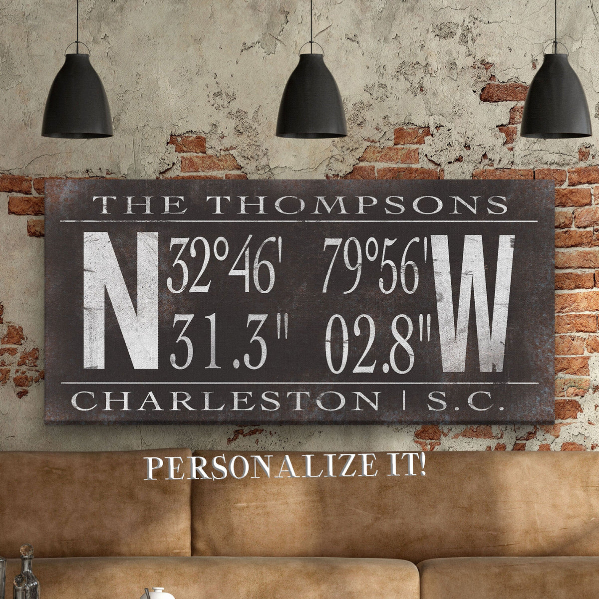 Personalized Family Name Latitude Longitude Coordinates Canvas Wall Decor