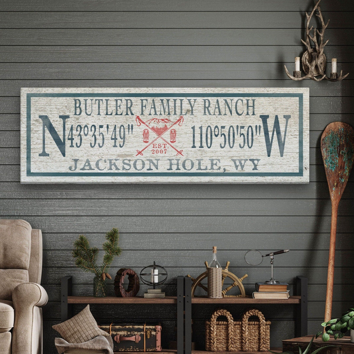 Personalized Coordinates Canvas Ski Lodge Sign - Family Name Cabin Decor, photo 2 of 10
