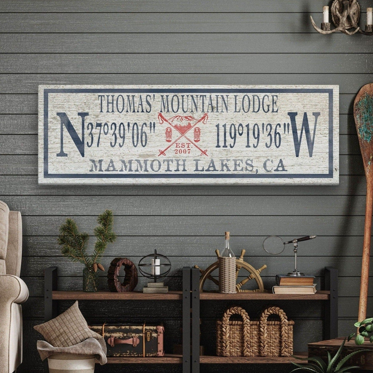 Personalized Coordinates Canvas Ski Lodge Sign - Family Name Cabin Decor, photo 4 of 10