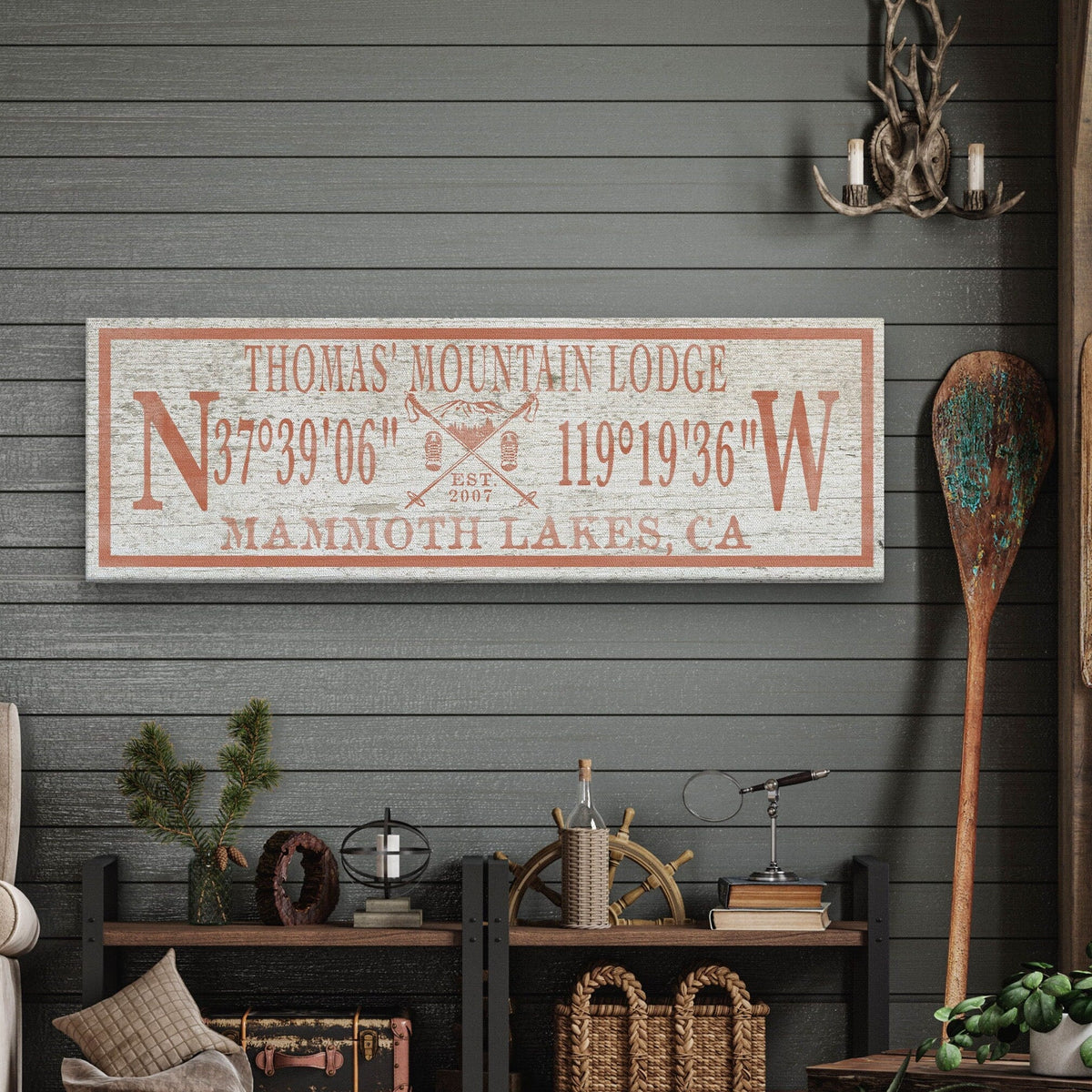 Personalized Coordinates Canvas Ski Lodge Sign - Family Name Cabin Decor, photo 6 of 10