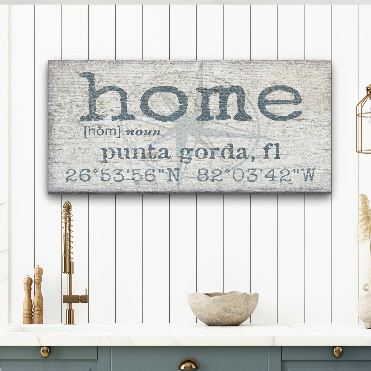 Personalized Home Compass Coordinates Canvas Wall Sign, photo 8 of 10