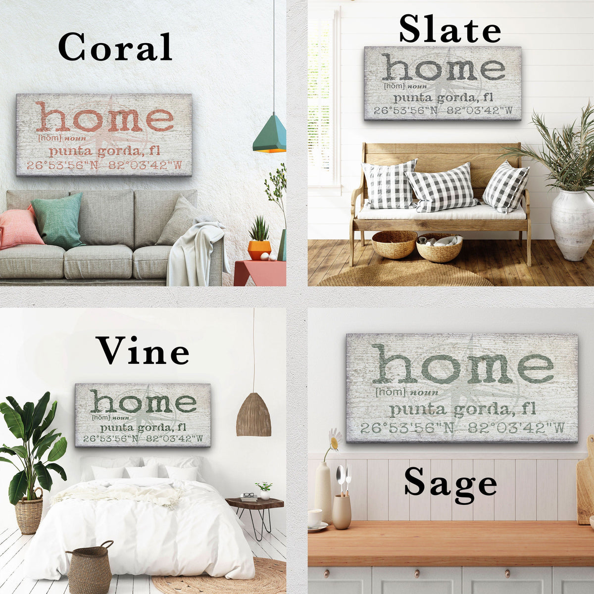 Personalized Home Compass Coordinates Canvas Wall Sign, photo 9 of 10