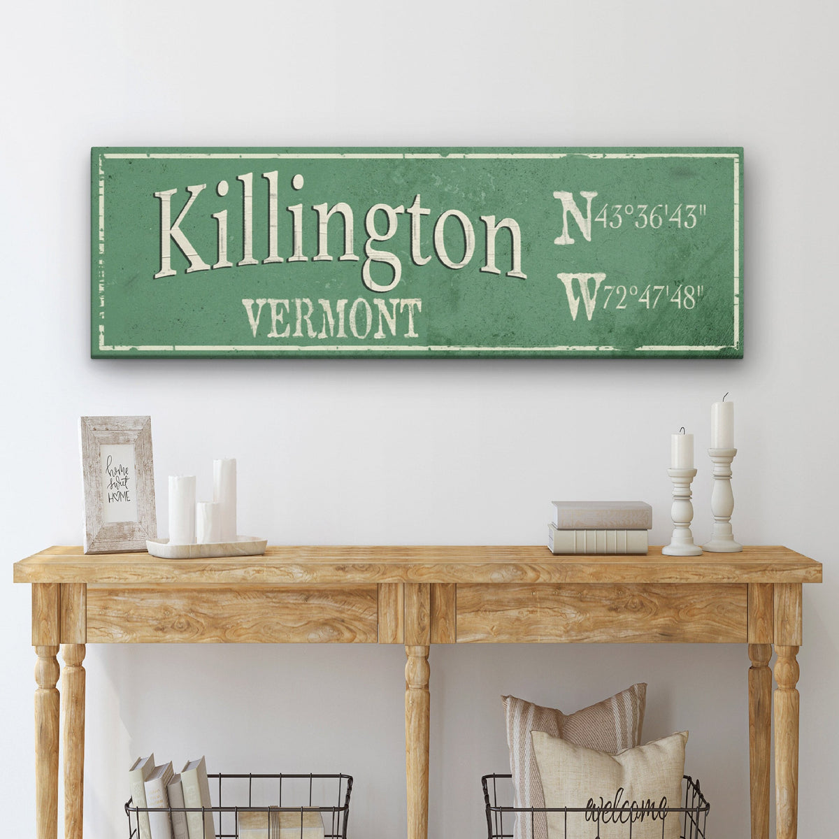 Personalized Rustic City Town Canvas Sign with Latitude Longitude Coordinates, photo 3 of 10