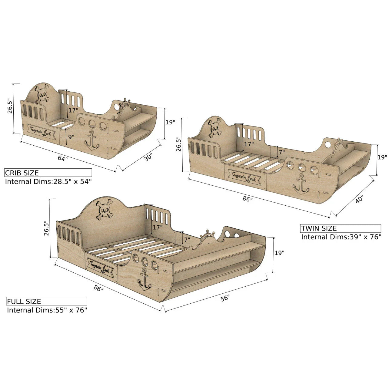 CAPTAIN JACK- Pirate Ship Bed by Bush Acres
