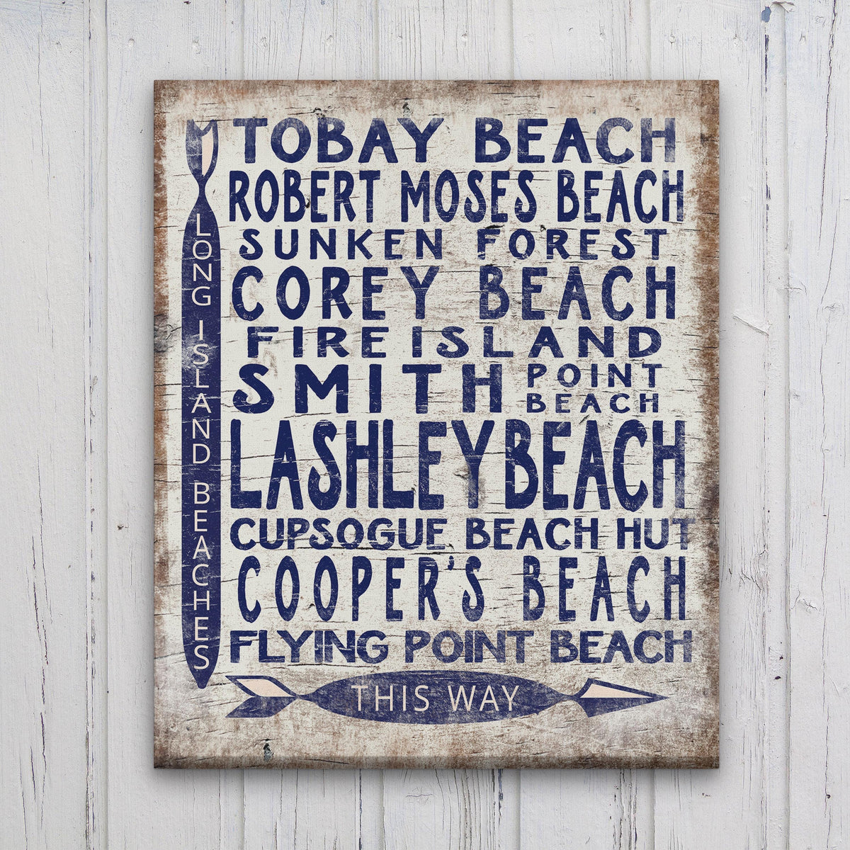 Long Island Beaches Sign Wood - Look Shore Arrow Sign, photo 2 of 6