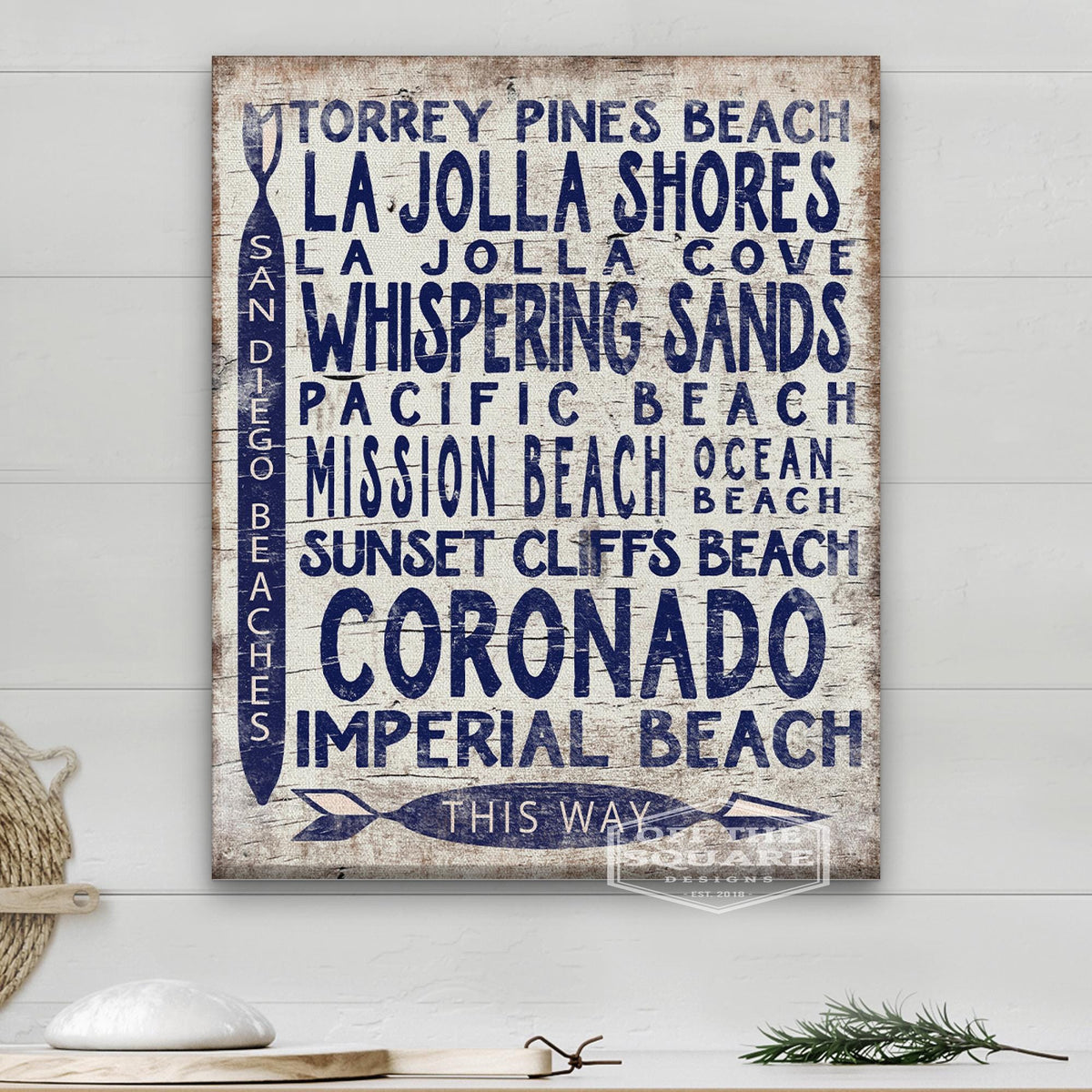 San Diego Beaches Sign - Vintage Wood Look Arrow, photo 5 of 8