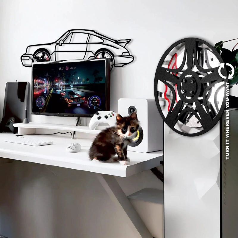 Custom Car Metal Wall Art with Spinning Wheels, Personalized Car Design, Custom Auto Gift for Men, Garage Decor, Your Car Line Art-KAFMEKA048 by Enova Art