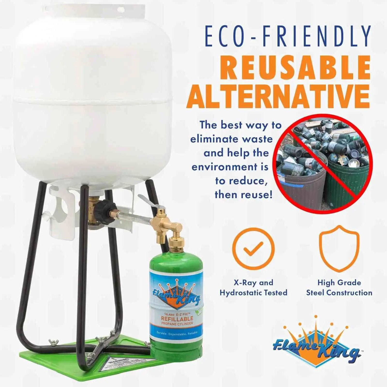 Flame King Eco Friendly 1lb Refillable Reusable Propane Cylinder + Refill Kit by Flame King Products