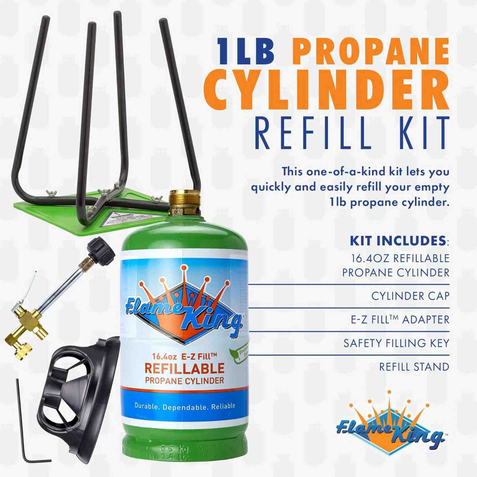 Flame King Eco Friendly 1lb Refillable Reusable Propane Cylinder + Refill Kit by Flame King Products