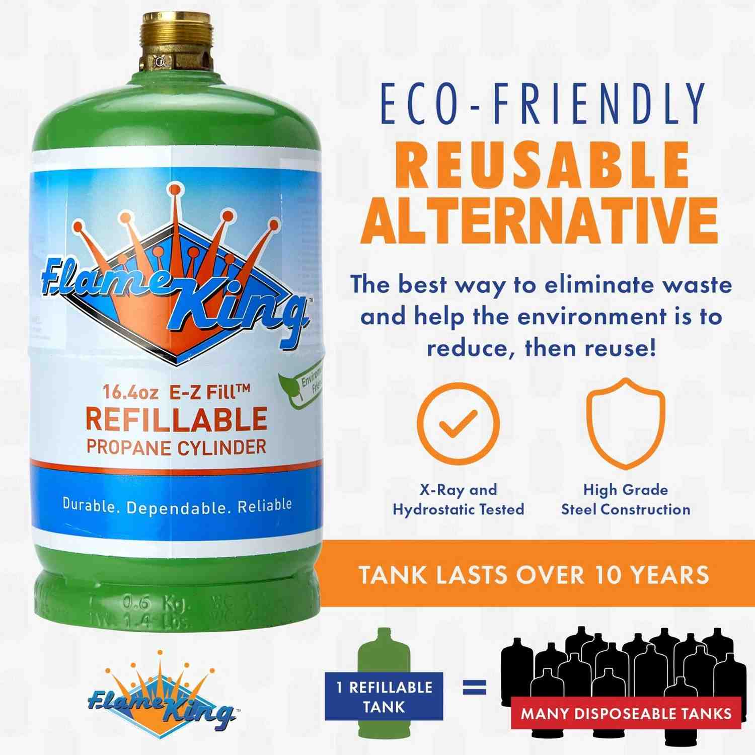 Flame King YSN1LBKTa Eco Friendly 1lb Refillable Reusable Propane Cylinder + Refill Kit by Flame King Products