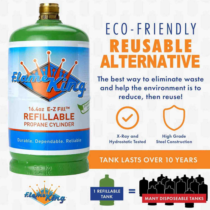 Flame King YSN1LBKTa Eco Friendly 1lb Refillable Reusable Propane Cylinder + Refill Kit by Flame King Products