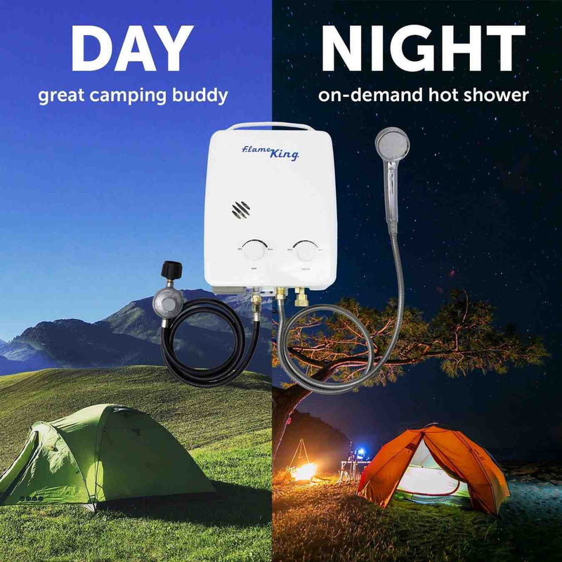 Flame King Tankless Outdoor Portable Camping Hot Shower Propane Gas 5L 1.32GPM Water Heater 34,000 BTU by Flame King Products