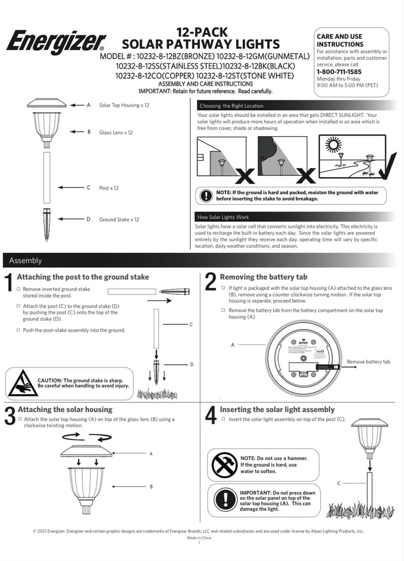 Energizer 12 Pack Solar Pathway Light Set 15-Lumen by Outdoor Solar Outlet