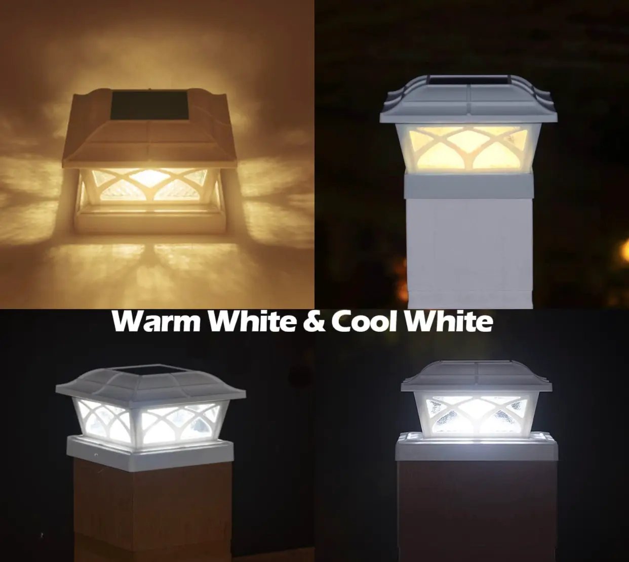 Solar Post Cap Lights Outdoor Glass 2 Modes 8 LEDs for 4x4 5x5 6x6 Posts Fence Deck Patio Decoration Warm White/Cool White (2 Pack) by Outdoor Solar Outlet