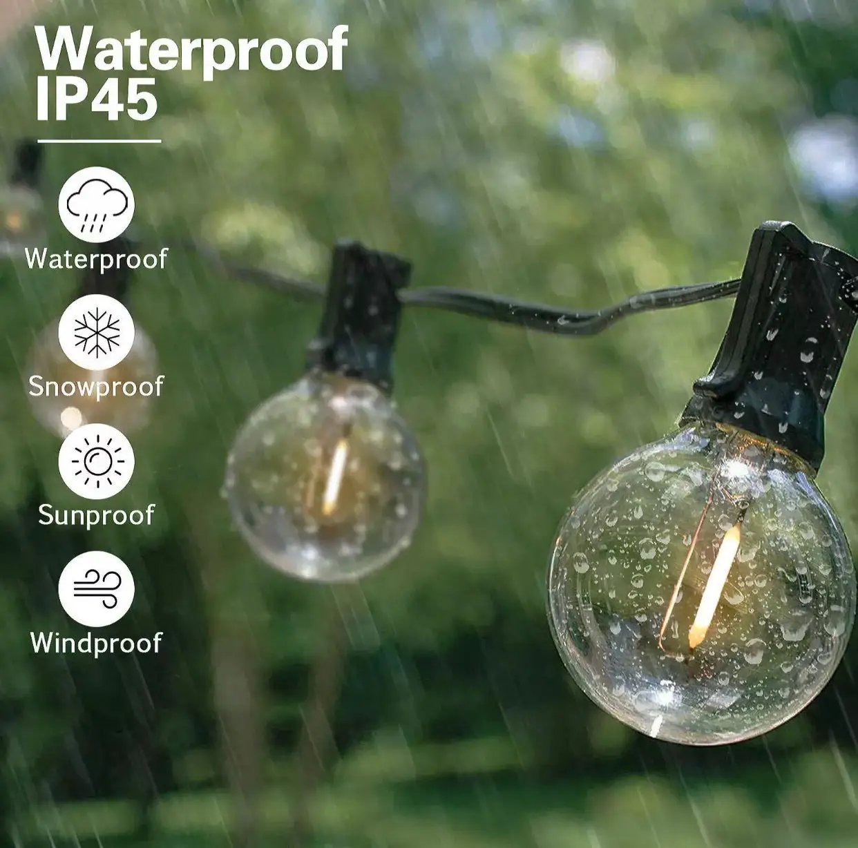 27 Ft Pro - Globe Solar LED Outdoor String Lights – Waterproof, G40 Retro Edison Filament Bulbs -Warm White by Outdoor Solar Outlet