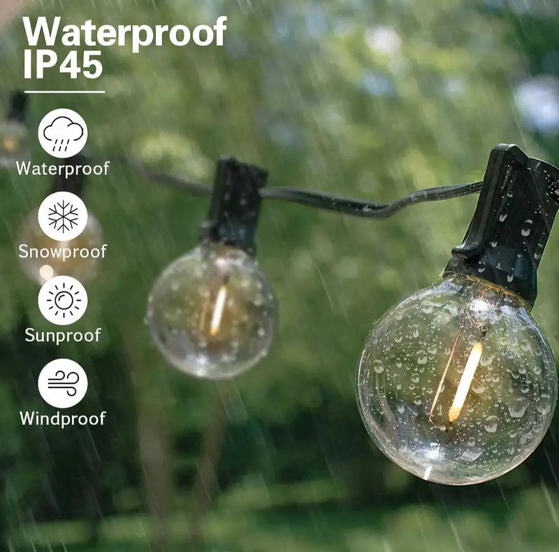27 Ft Pro - Globe Solar LED Outdoor String Lights – Waterproof, G40 Retro Edison Filament Bulbs -Warm White by Outdoor Solar Outlet