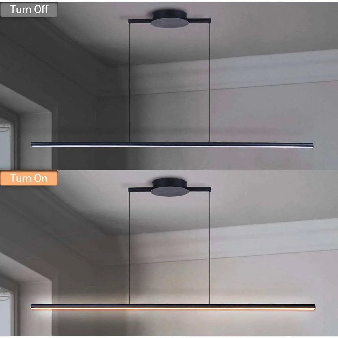 Zicbol Kitchen Island Pendant Lighting 40.94 Inch Linear Light Fixture Chandelier 16W 3000K Warm Light Dimmable LED Hanging Light Fixture for Dining Room, Kitchen, Breakfast Bar, Living Room Black by Selzalot