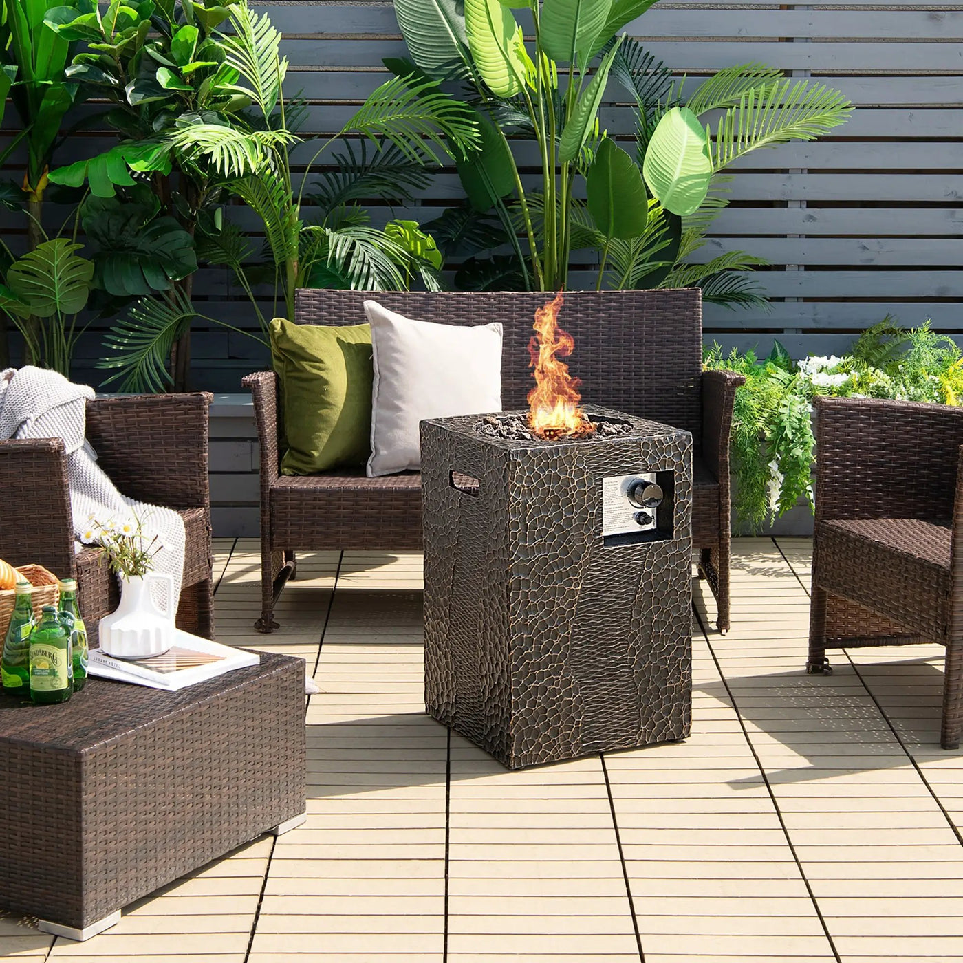 16 Feet Square Outdoor Propane Fire Pit with Lava Rocks Waterproof Cover 30000 BTU by DirectDeals