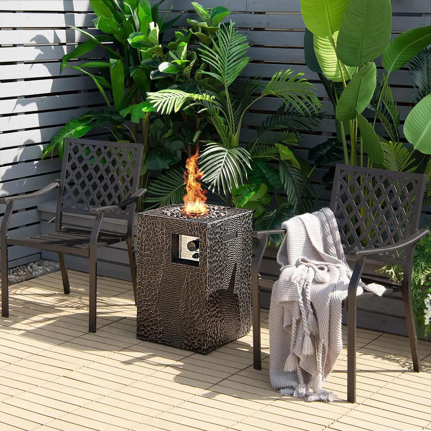 16 Feet Square Outdoor Propane Fire Pit with Lava Rocks Waterproof Cover 30000 BTU by DirectDeals