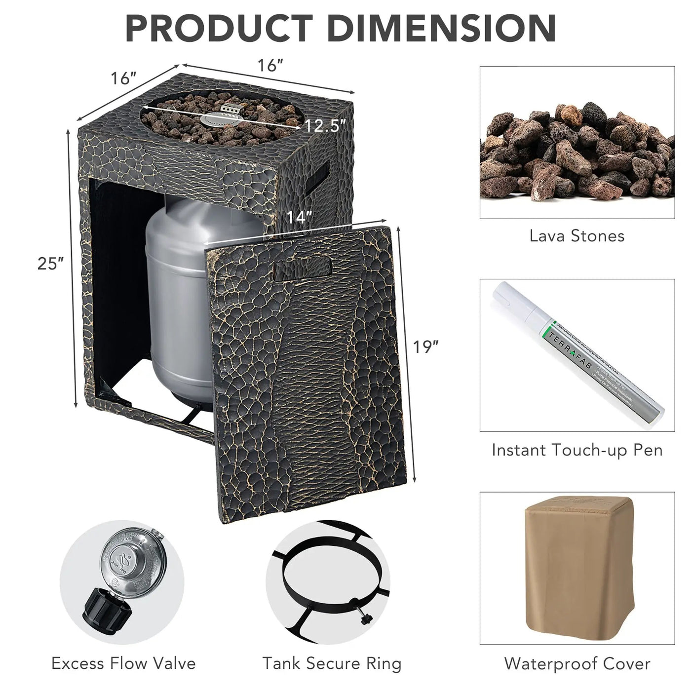 16 Feet Square Outdoor Propane Fire Pit with Lava Rocks Waterproof Cover 30000 BTU by DirectDeals