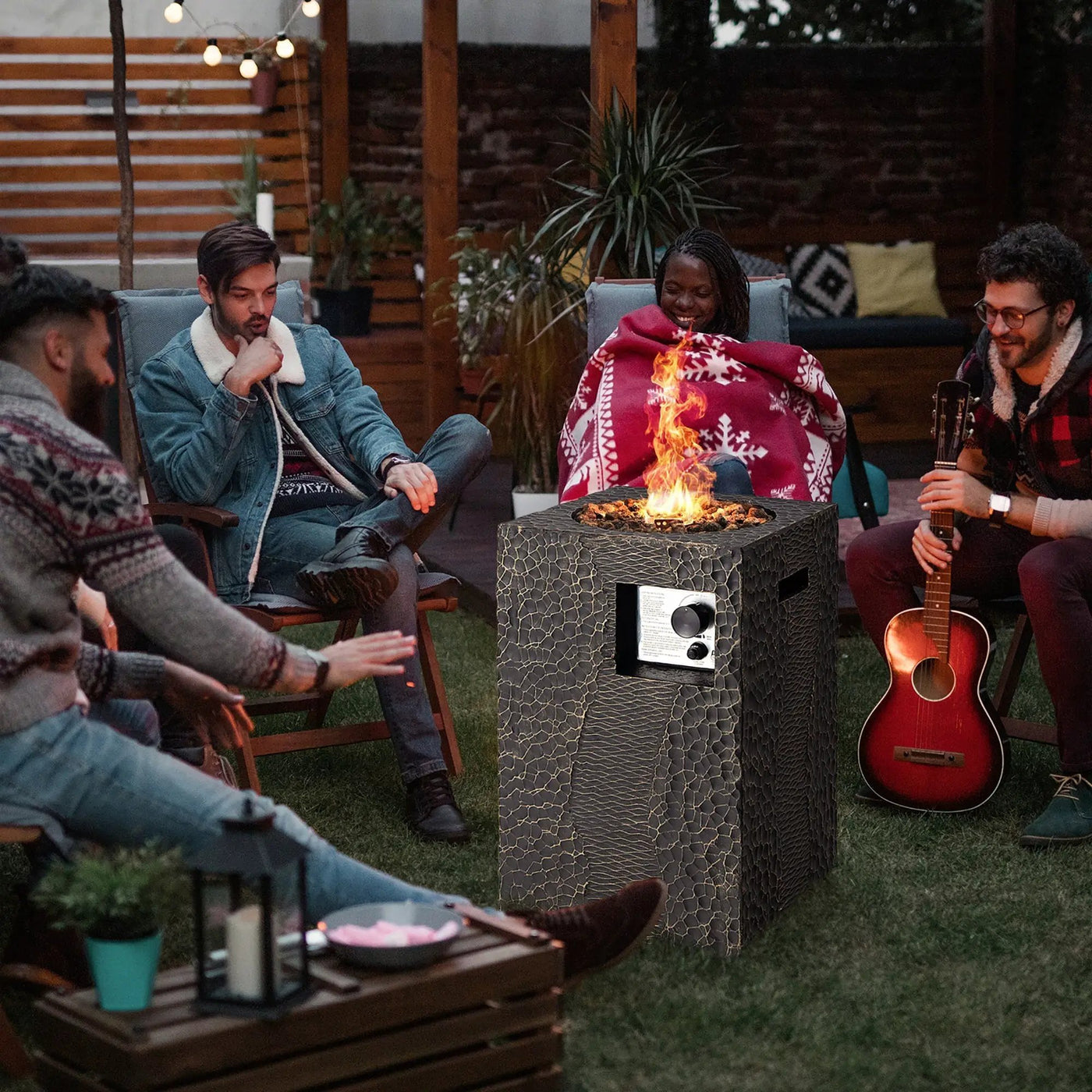 16 Feet Square Outdoor Propane Fire Pit with Lava Rocks Waterproof Cover 30000 BTU by DirectDeals