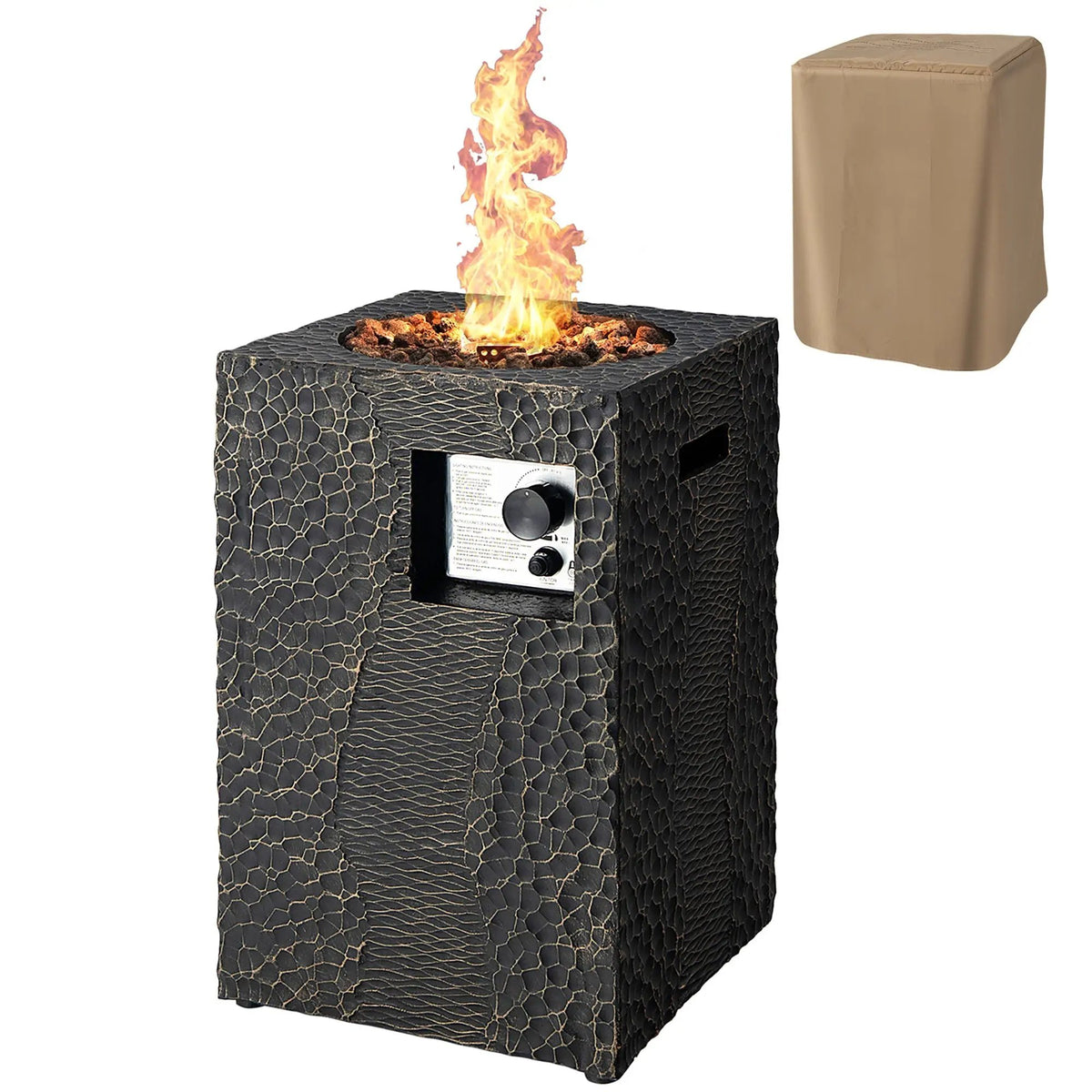 16 Feet Square Outdoor Propane Fire Pit with Lava Rocks Waterproof Cover 30000 BTU by DirectDeals