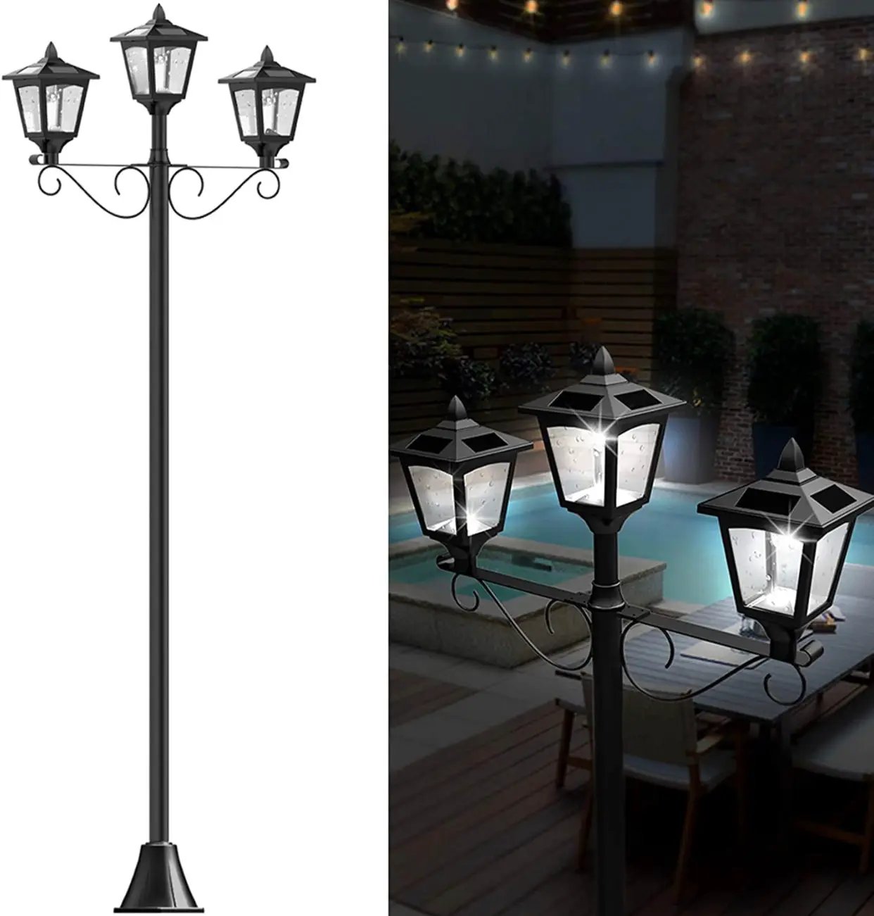 3 Fixture Outdoor Solar LED Lamp Post With 50 Lumen - 72Inch by Outdoor Solar Outlet