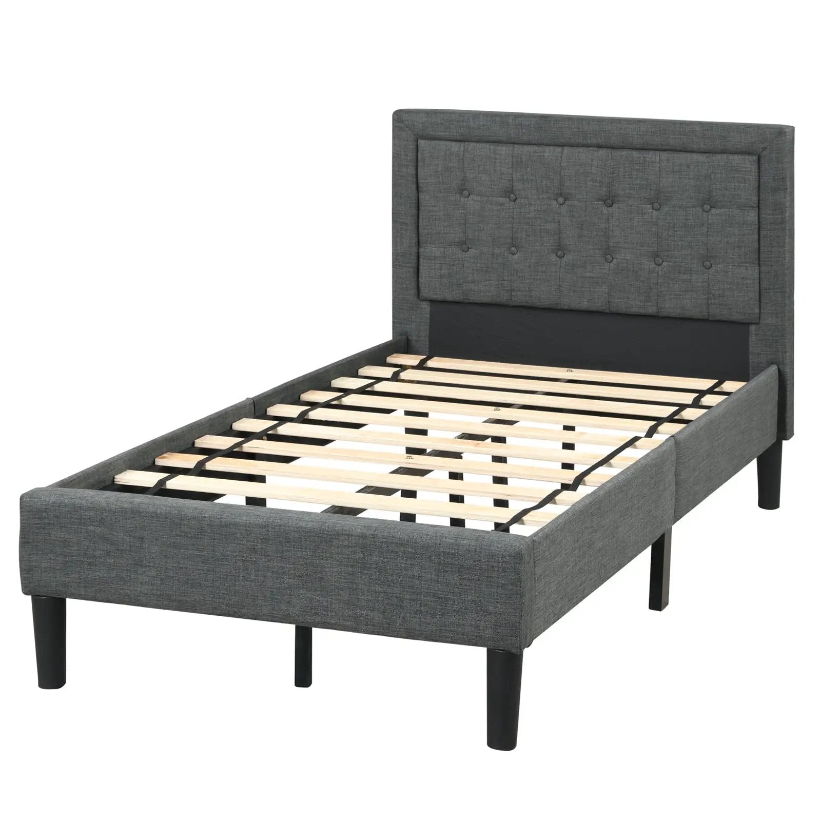 Twin Size Upholstered Bed Frame with Button Tufted Headboard by DirectDeals