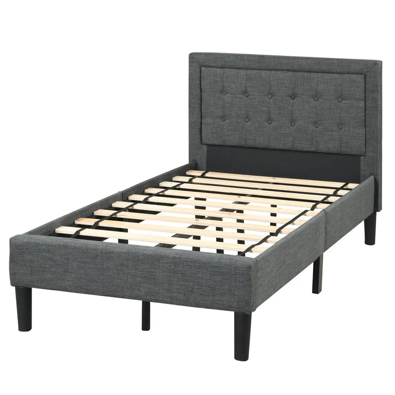Twin Size Upholstered Bed Frame with Button Tufted Headboard by DirectDeals