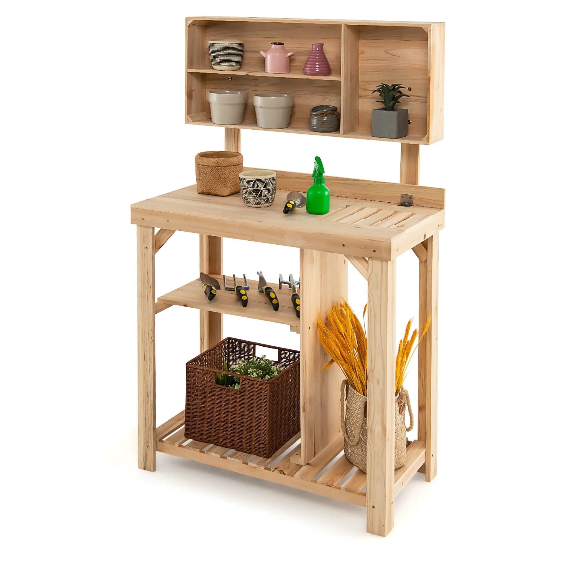Garden Wooden Potting Table Workstation with Storage Shelf by DirectDeals