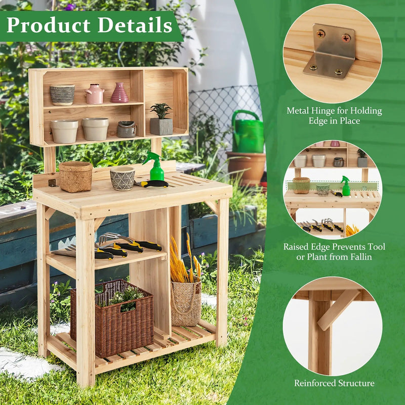 Garden Wooden Potting Table Workstation with Storage Shelf by DirectDeals