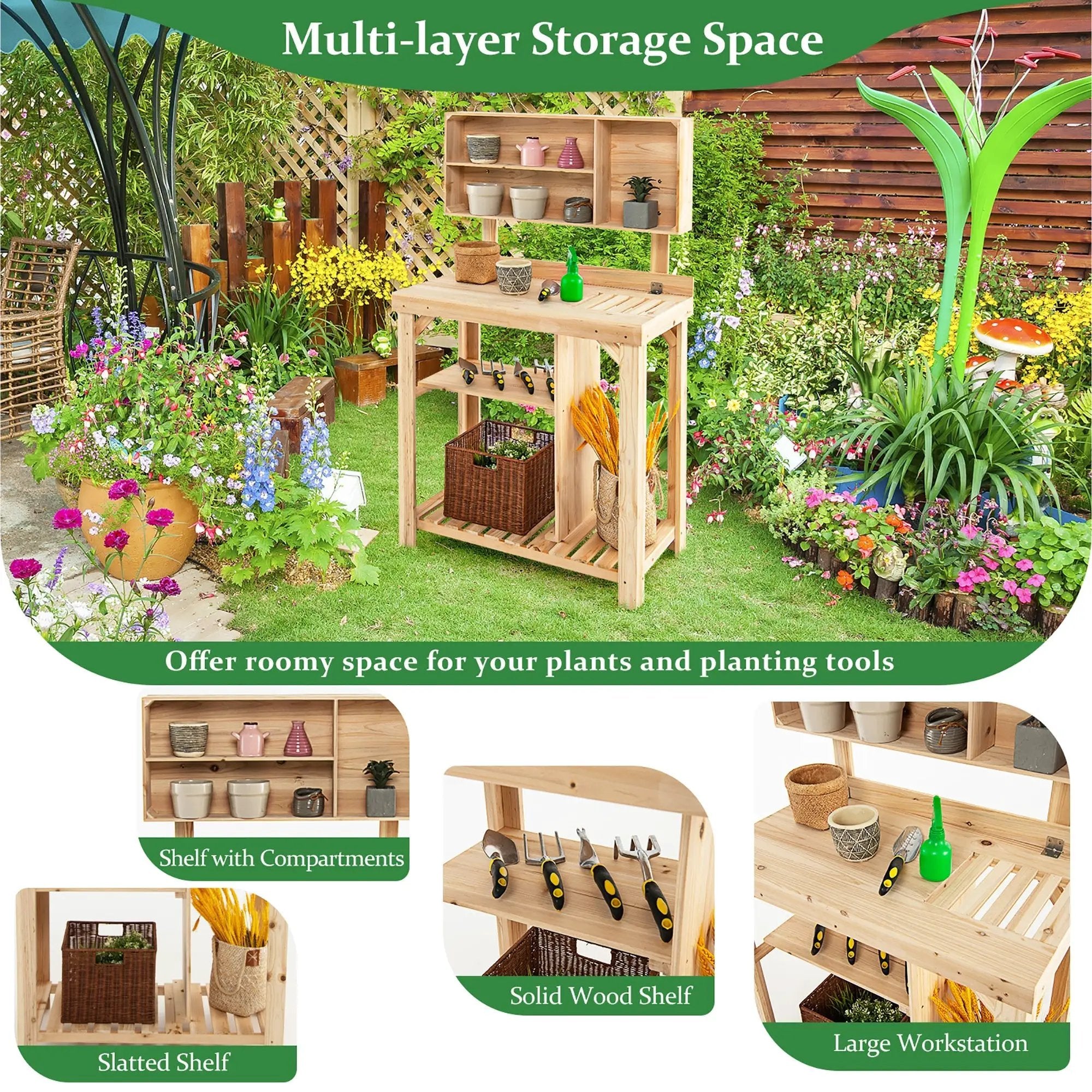 Garden Wooden Potting Table Workstation with Storage Shelf by DirectDeals