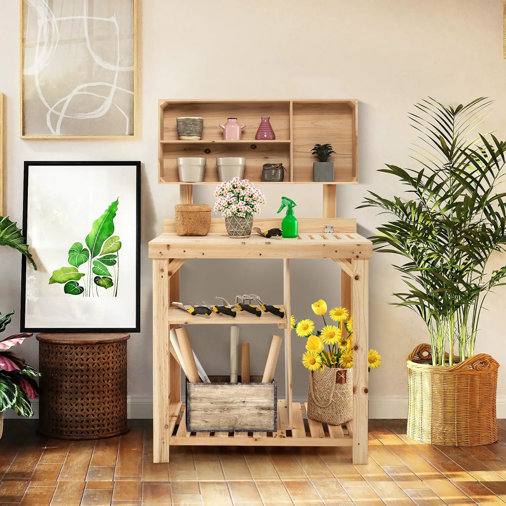 Garden Wooden Potting Table Workstation with Storage Shelf by DirectDeals