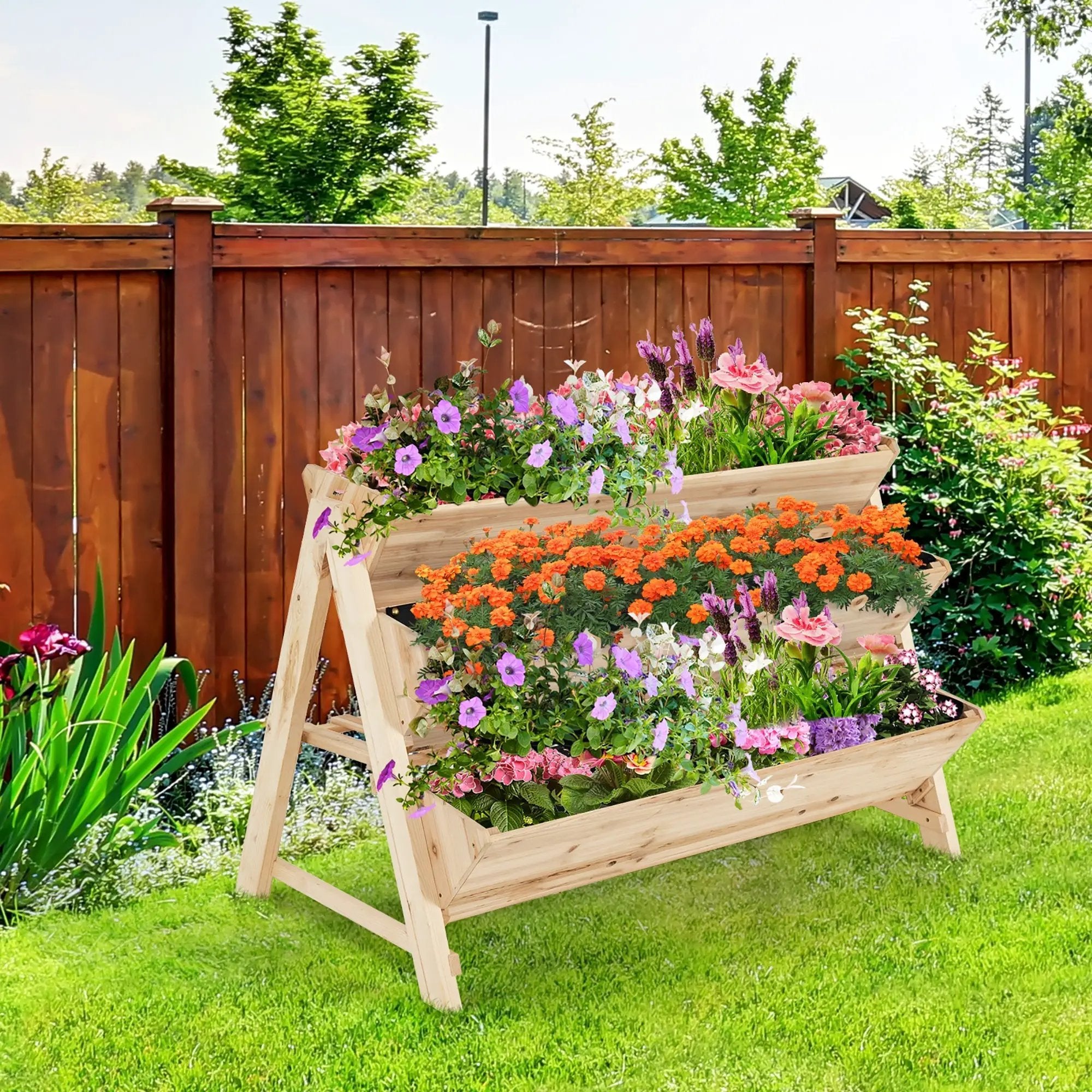 3 Tier Wooden Vertical Raised Garden Bed with Storage Shelf by DirectDeals