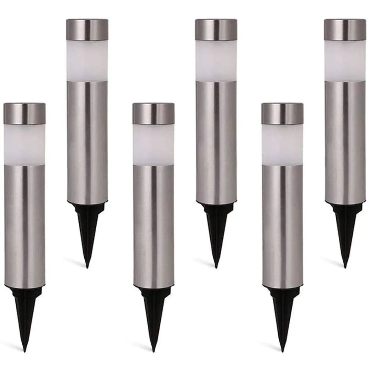 Solar Bollard Lights Outdoor - Stainless Steel Warm White LED 6 Pack by Outdoor Solar Outlet