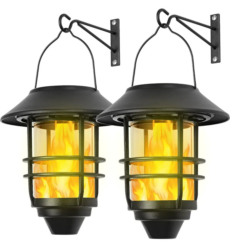 2 Pack Security Solar Hanging Lanterns , Wall/Porch Lights 15 Lumen Heavy Glass & Stainless by Outdoor Solar Outlet