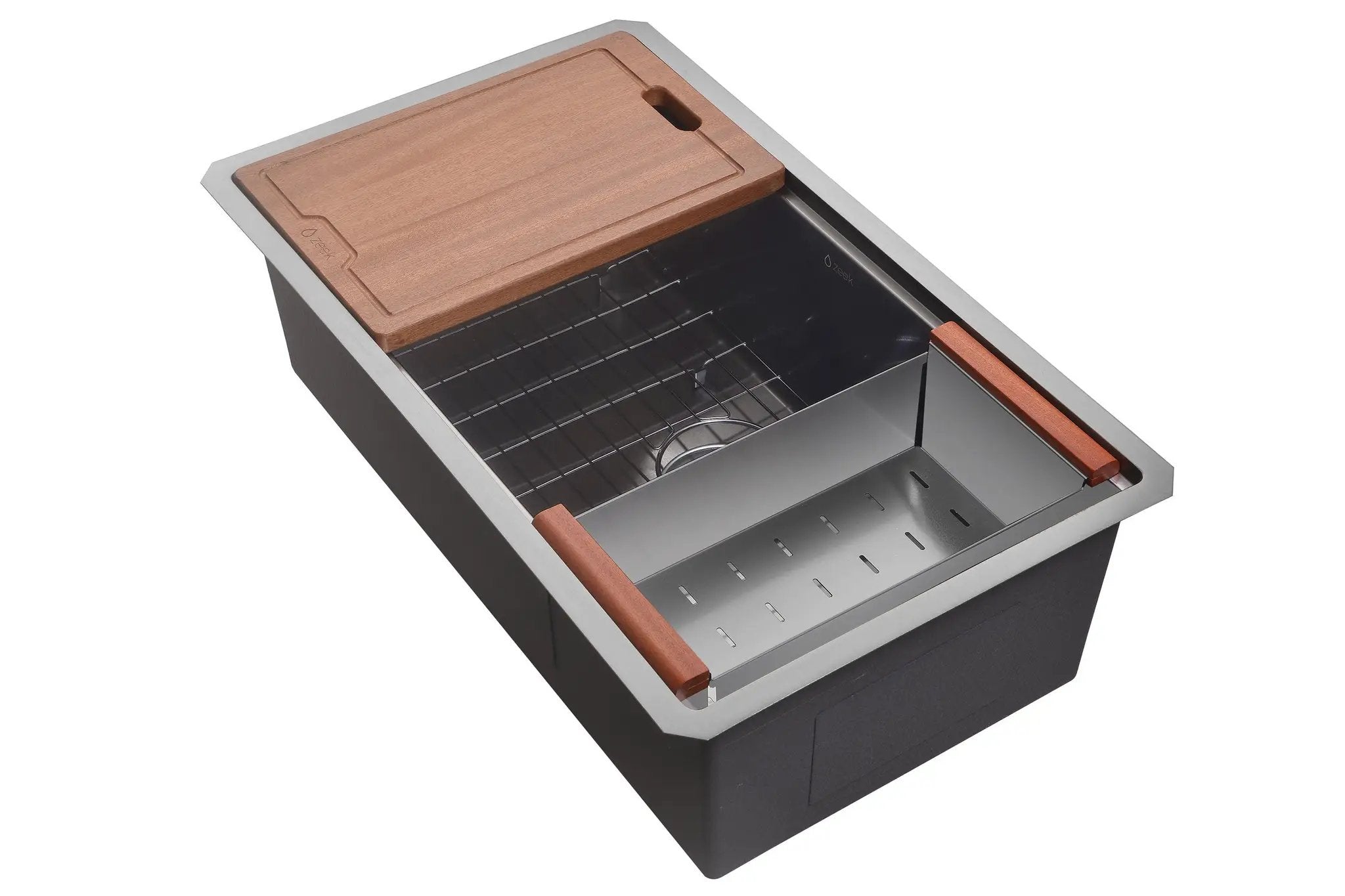 Zeek 32" Workstation Single Bowl Gunmetal Matte Black Undermount / Drop-In Kitchen Sink With Accessories PVD Nano Tech Coating ENZO ZW-B329 by ZEEK