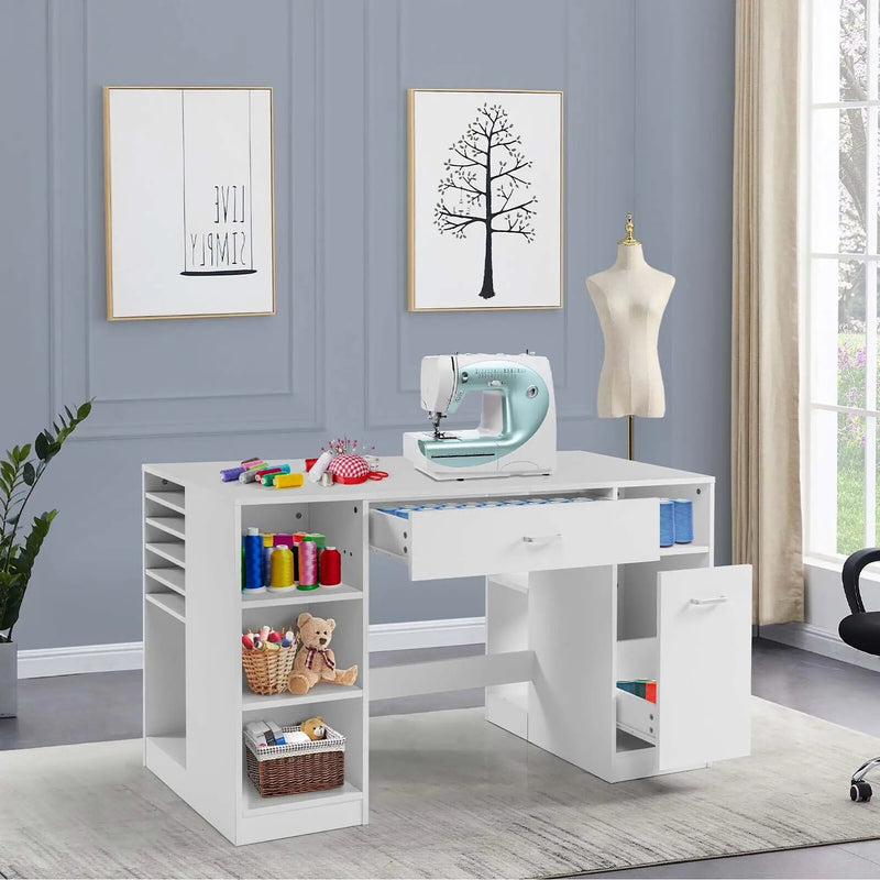Sewing Craft Table Home Office Computer Desk with Storage Shelves and Drawer by DirectDeals