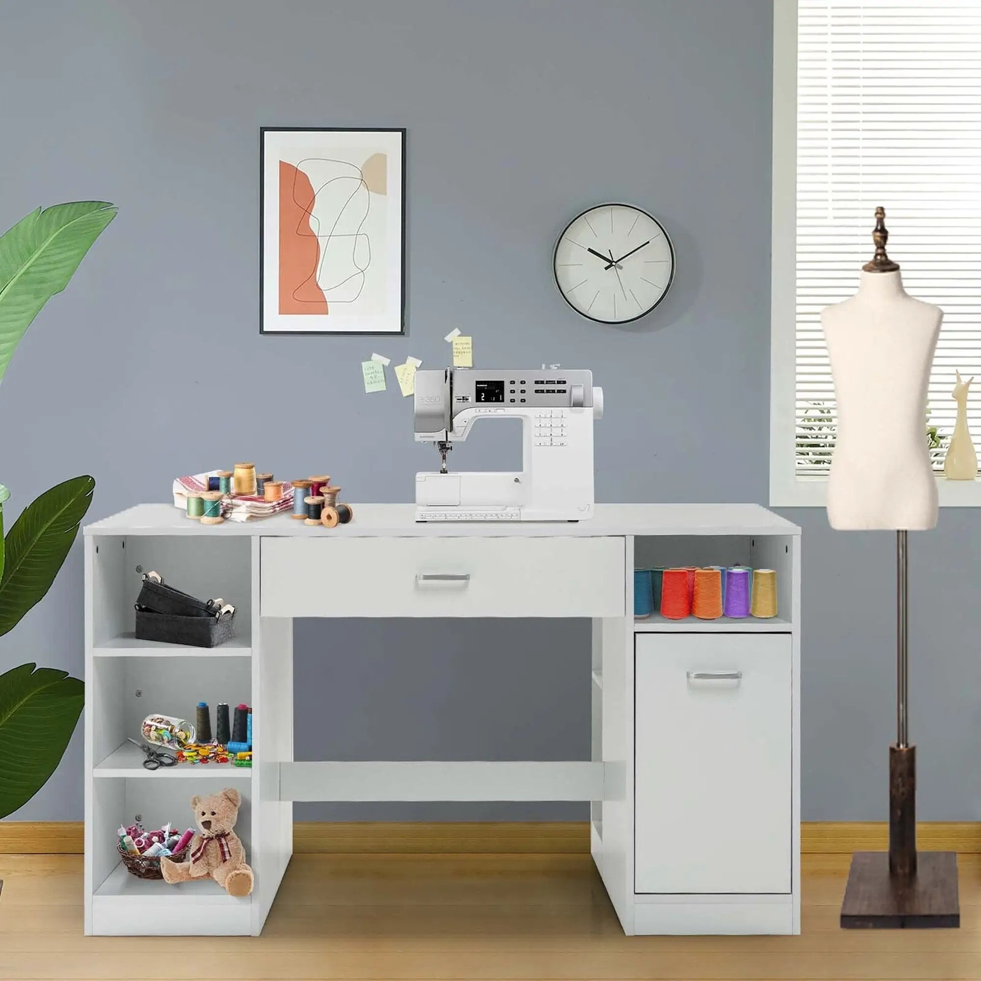 Sewing Craft Table Home Office Computer Desk with Storage Shelves and Drawer by DirectDeals