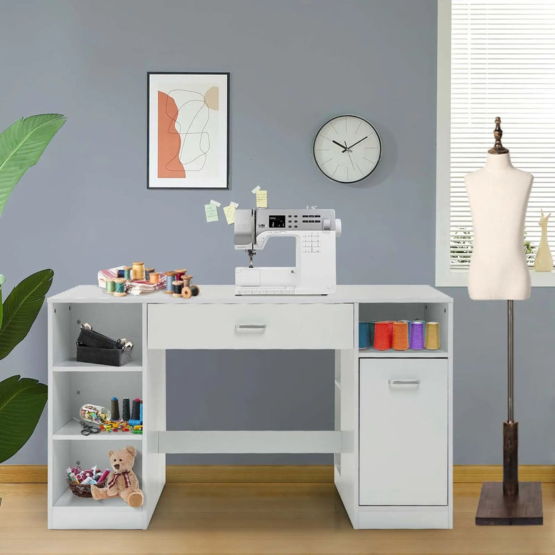 Sewing Craft Table Home Office Computer Desk with Storage Shelves and Drawer by DirectDeals