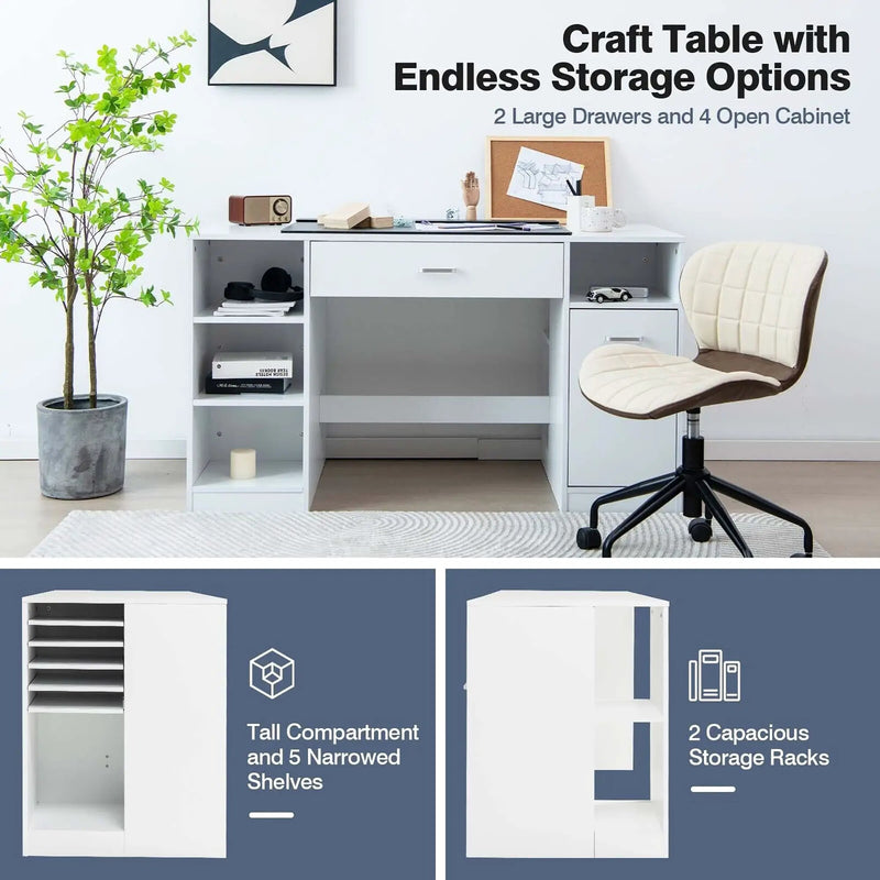 Sewing Craft Table Home Office Computer Desk with Storage Shelves and Drawer by DirectDeals