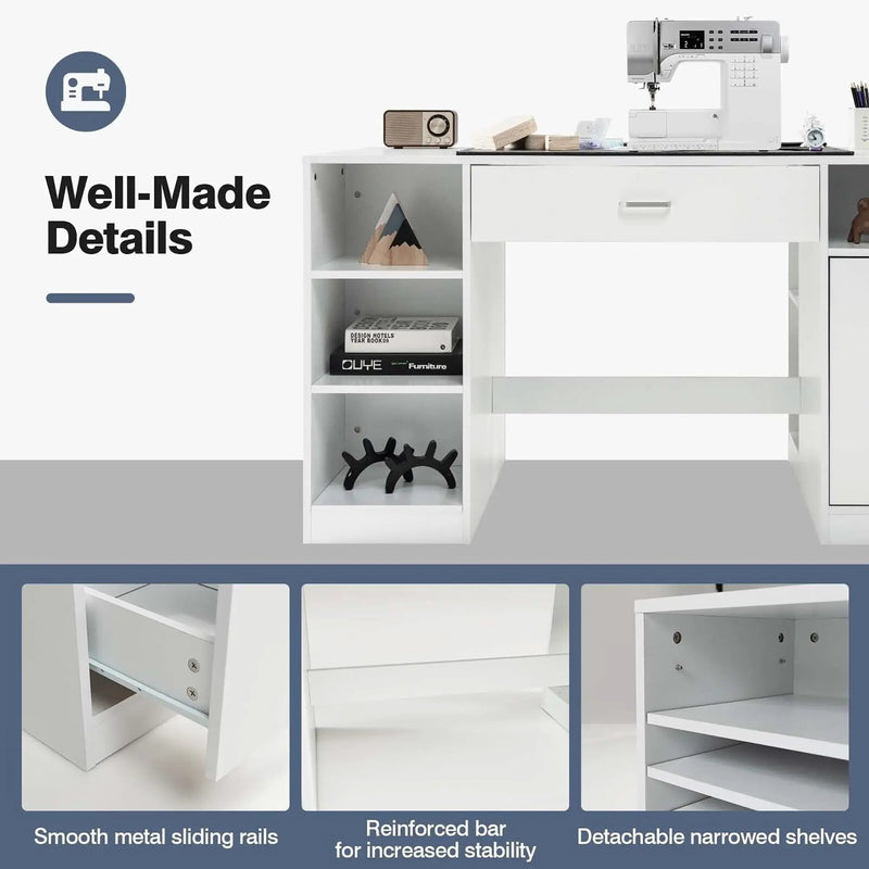 Sewing Craft Table Home Office Computer Desk with Storage Shelves and Drawer by DirectDeals