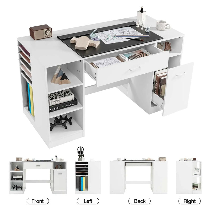 Sewing Craft Table Home Office Computer Desk with Storage Shelves and Drawer by DirectDeals