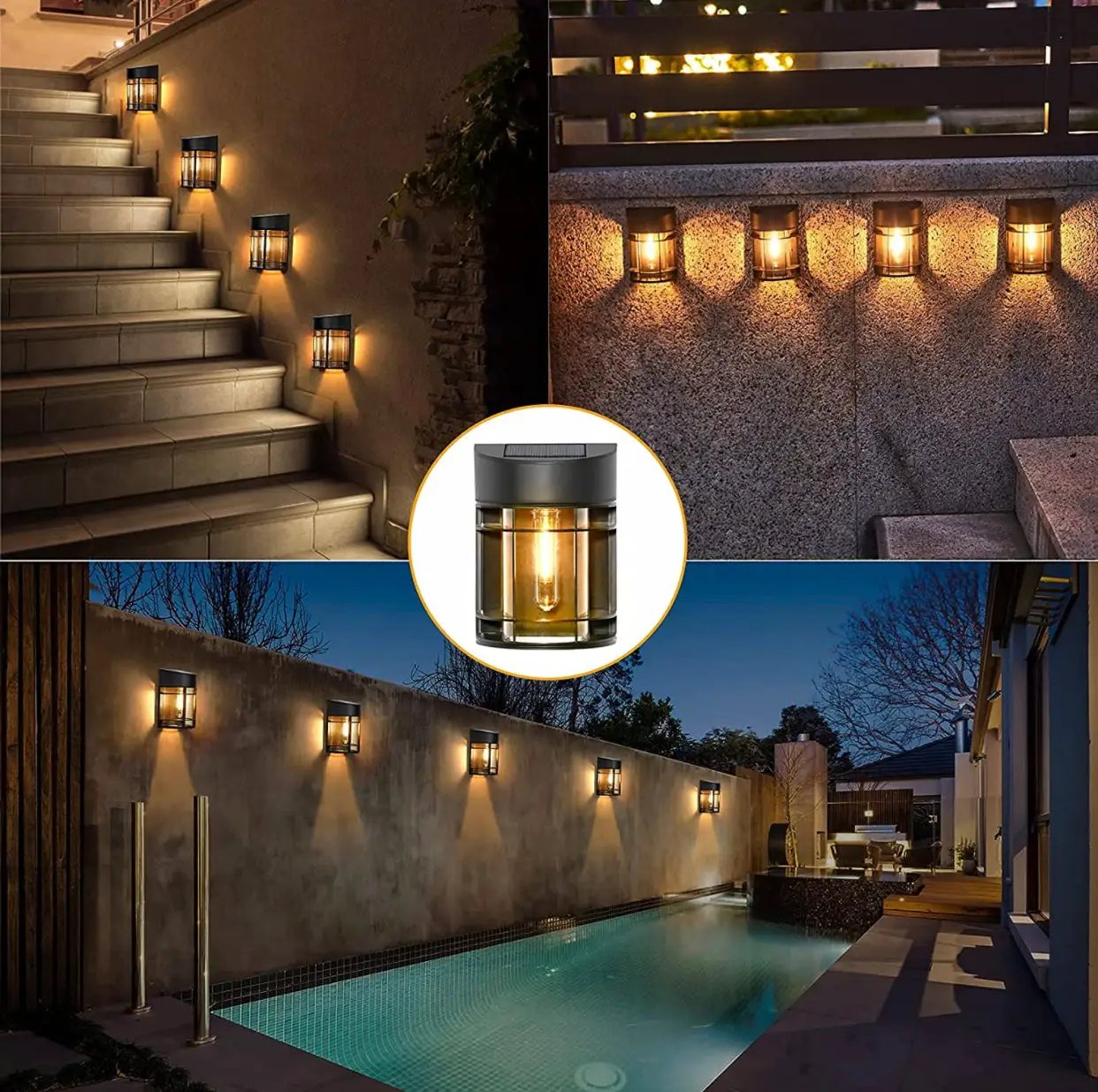 SmartYard Solar Fence Lights Outdoor, Deck Lights LED Tungsten Filament Bulb Vintage Style 8-Pack by Outdoor Solar Outlet