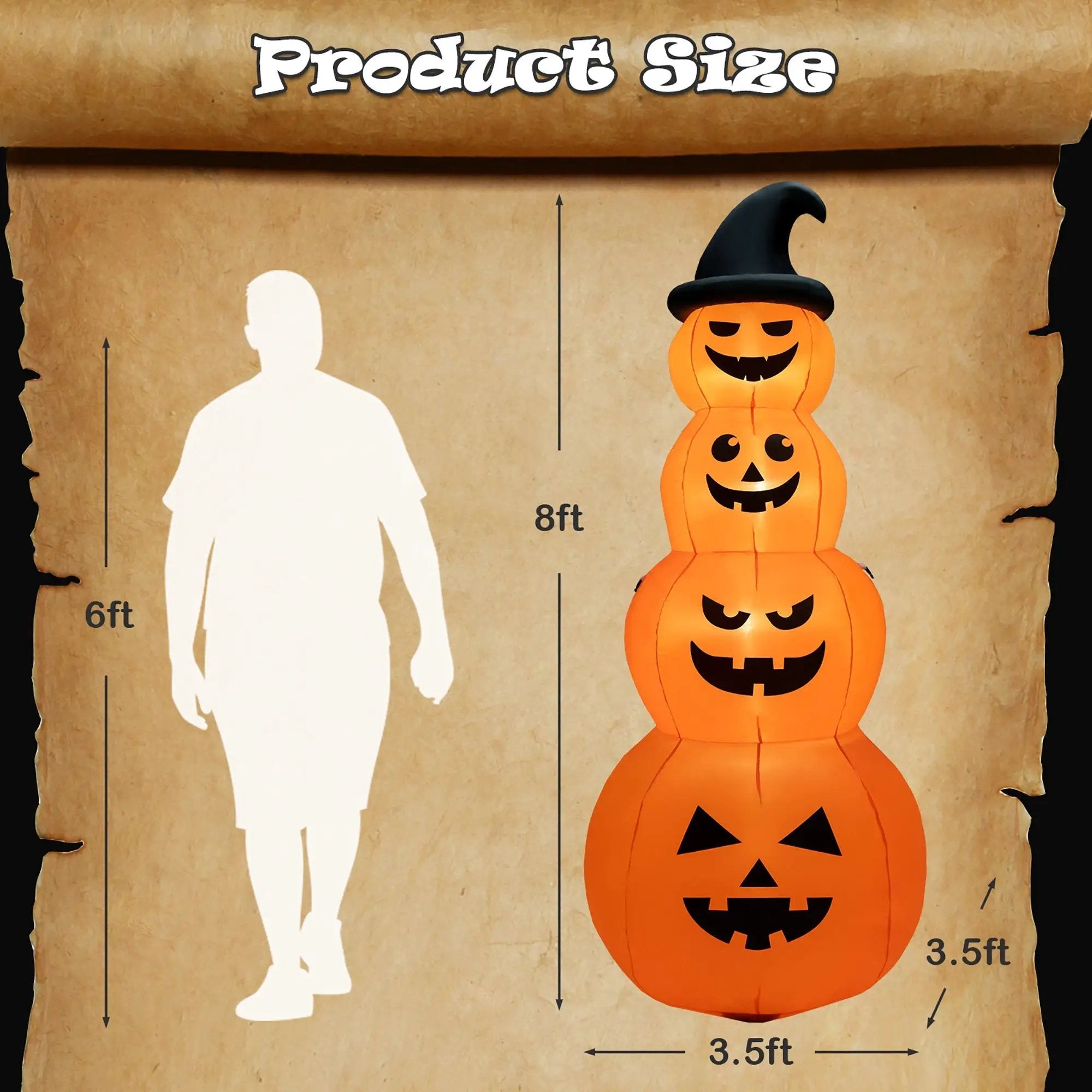 8 Feet Inflatable Halloween Pumpkins Stack with Built-in LED Lights by DirectDeals