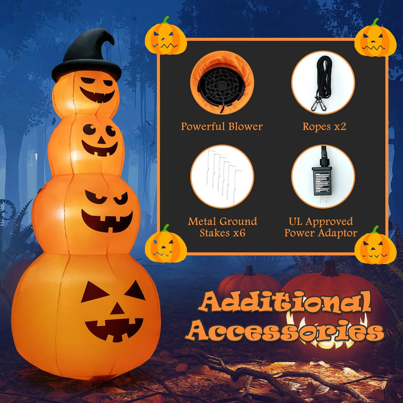 8 Feet Inflatable Halloween Pumpkins Stack with Built-in LED Lights by DirectDeals