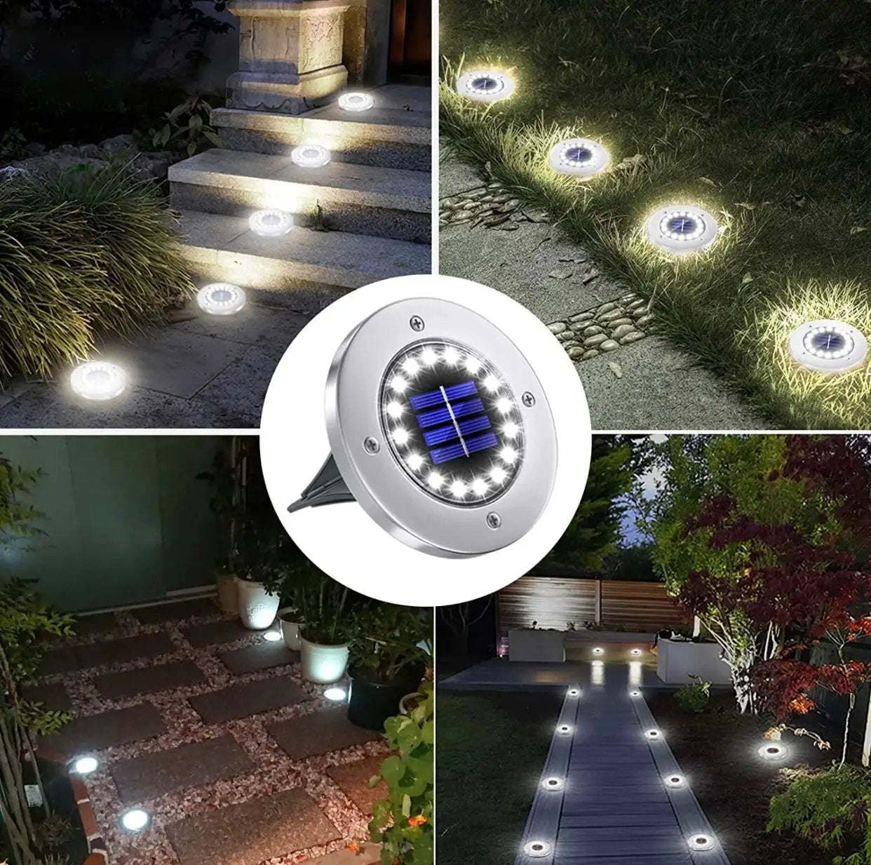 Solar Garden Disk Lights 16LED Solar Ground Lights Underground Lights,4 Pack-20 Lumen by Outdoor Solar Outlet