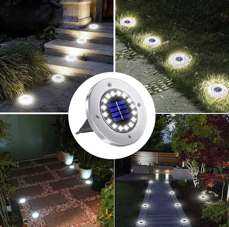 Solar Garden Disk Lights 16LED Solar Ground Lights Underground Lights,4 Pack-20 Lumen by Outdoor Solar Outlet