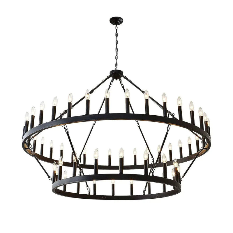 Yikrfiae Black Wagon Wheel Chandelier 2 Tier 54-Lights 60 Inch Extra Large Farmhouse Pendant Light Fixture, Round Rustic Hanging Lighting for Dining Room Kitchen Island Foyer Entryway by Selzalot